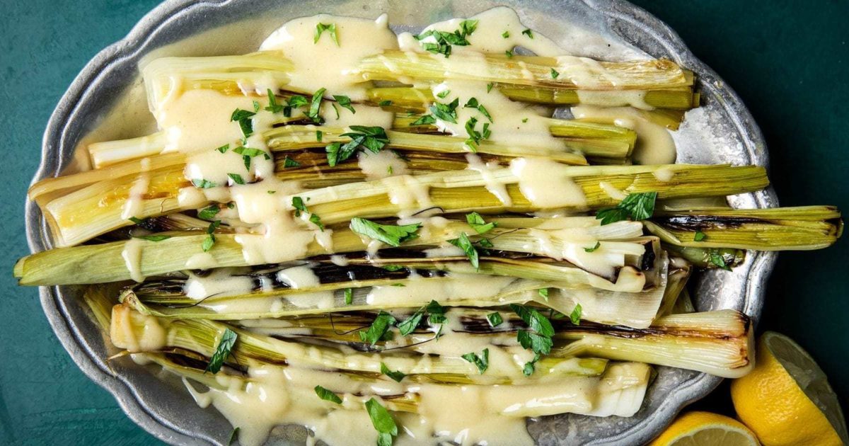 Poached Leeks & Hollandaise Sauce with a Rosemary & Garlic Crumb | Groobarb's Wild Farm