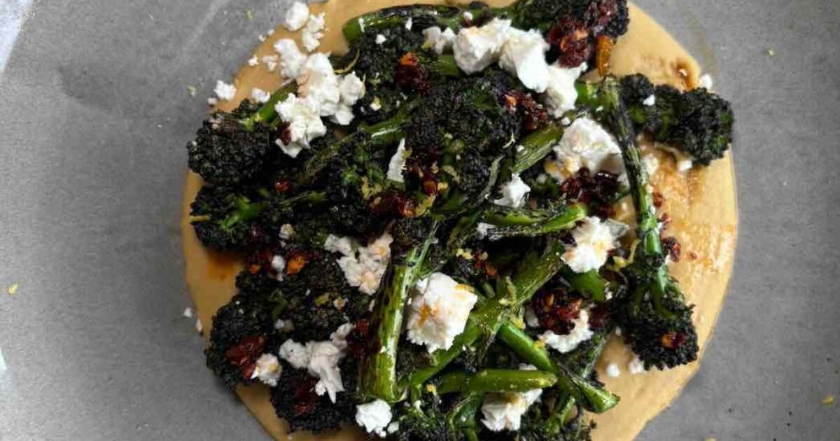 Broccoli, Feta & Chilli Peanuts on Hummus | Groobarb's Wild Farm