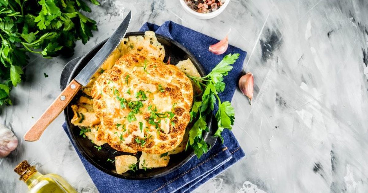 Whole roasted cauliflower with cheddar and spring onion sauce | Groobarb's Wild Farm
