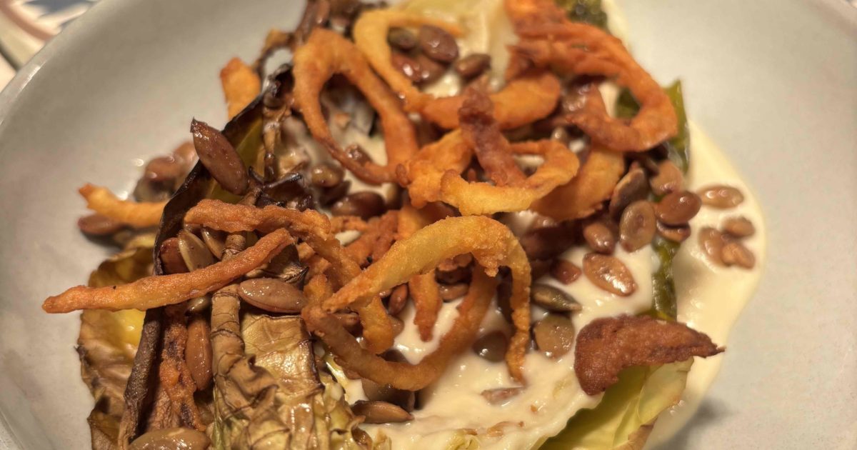 Braised Hispi Cabbage, Cauliflower & Crispy Onion | Groobarb's Wild Farm