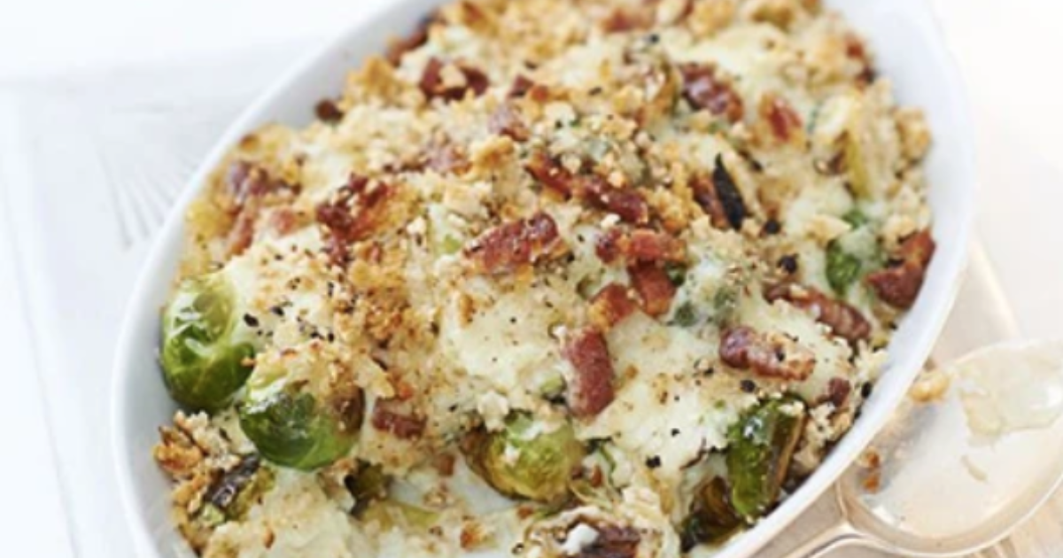 Cheesy sprout bake with Bacon | Groobarb's Wild Farm