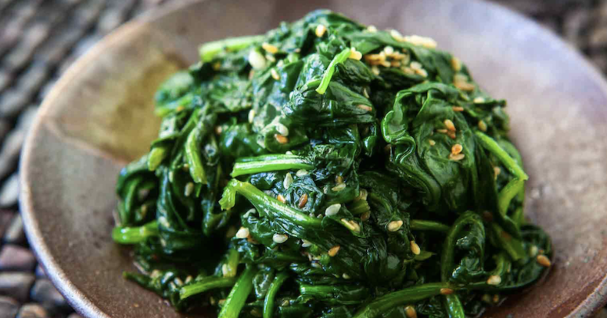 Spinach with Sesame and Garlic Recipe | Groobarb's Wild Farm