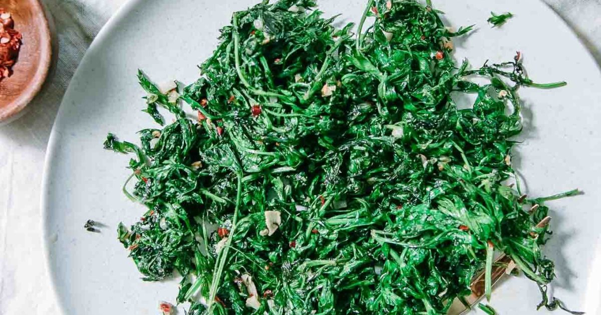 Sautéed carrot tops with summer kale garlic and cumin | Groobarb's Wild Farm